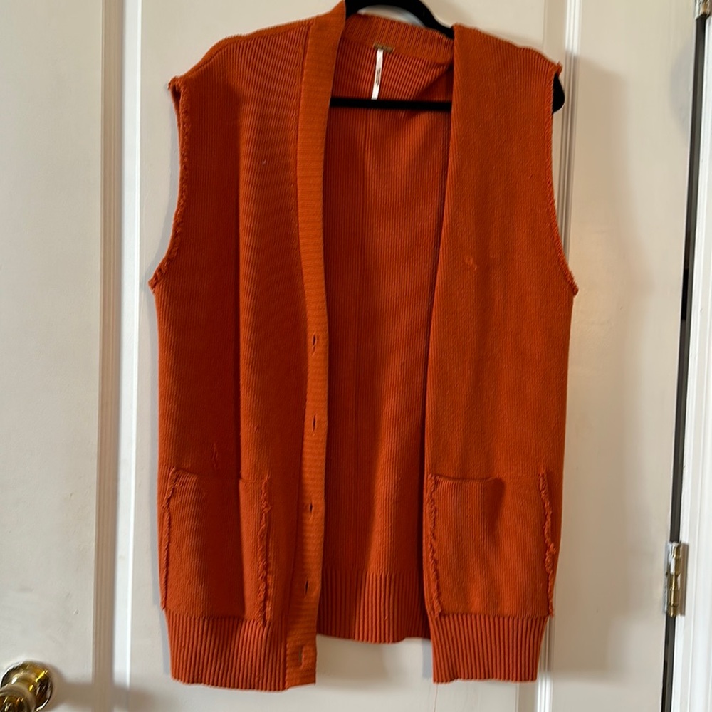 long orange sweater vest